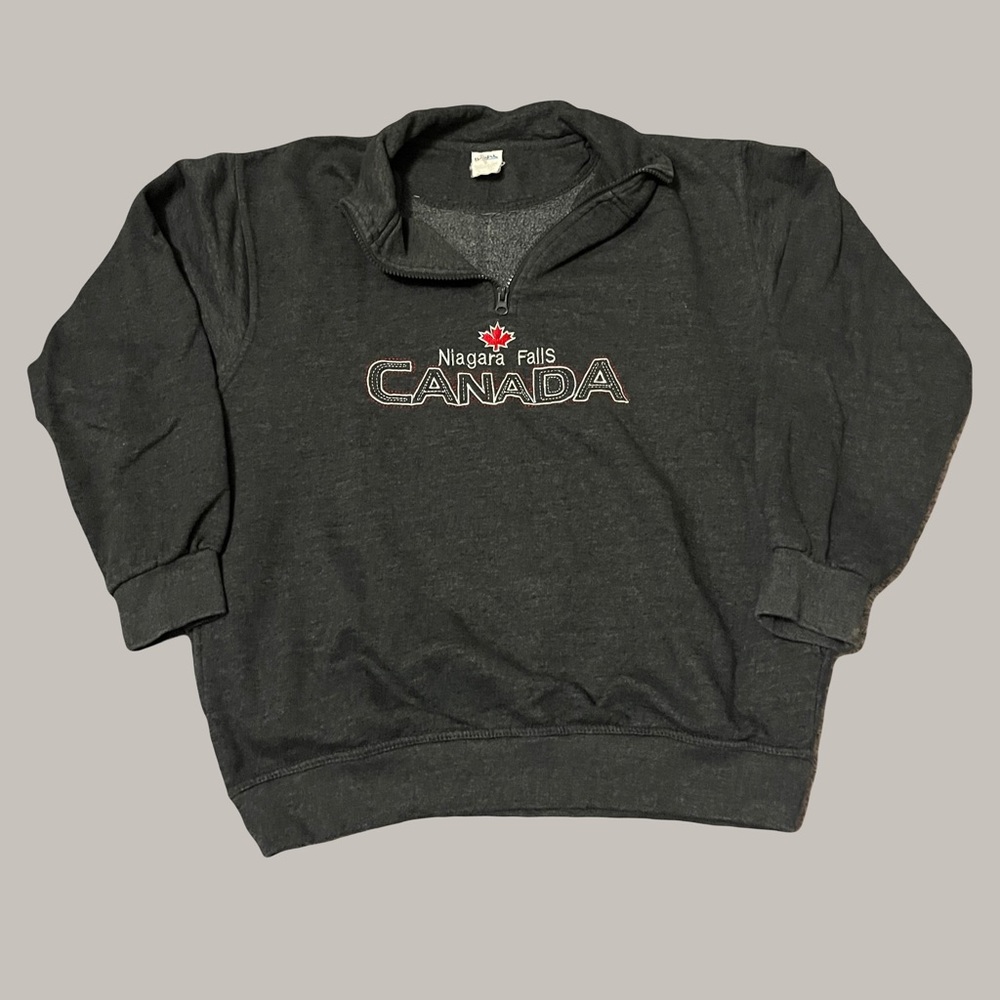 Gray Niagara Falls Embroidered Quarter Zip Sweatshirt Sweater Women's M